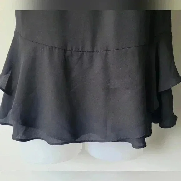 Size SM, MOSSIMO Black Drop Waist Chiffon Top, Ruffle Bottom, Ruffle Cap Sleeves - Picture 4 of 12
